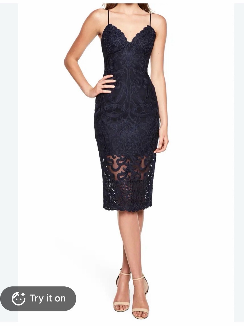 Bardot Gia Navy Lace Midi Dress